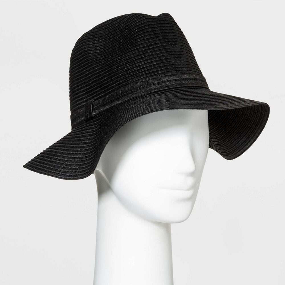 Shade & Shore Packable Straw Panama Hat Black Wide Brim NWT